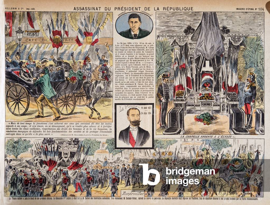 Assassinat du Président de la République, from Histoire de la Troisieme Republique, Vol. I, l'Histoire Politique, pub.1933 (colour litho)