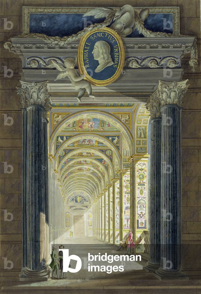 Frontispizio con medaglione ritratto di Raffaello (1483-1520), da 'Delle Loggie di Rafaele nel Vaticano, incis