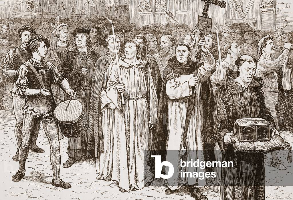 Tetzel's Procession, illustration from 'The History of Protestantism' by James Aitken Wylie (1808-1890), pub. 1878 (engraving)