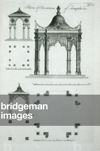 Plans and Elevations of Temples, plate VII from 'The Carpenter's Treasure' by N. Wallis, published 1773 (engraving)
