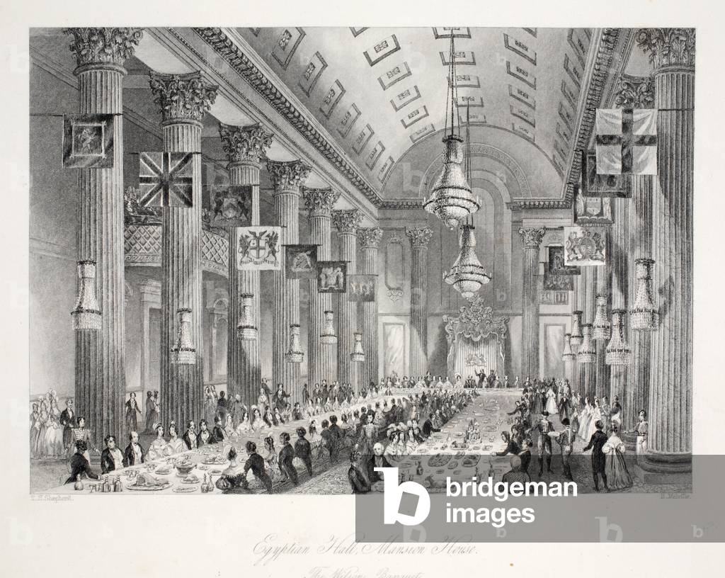 Egyptian Hall, Mansion House, from 'London Interiors with their Costumes and Ceremonies' pub. Joseph Mead, London, c.1843 (steel engraving)