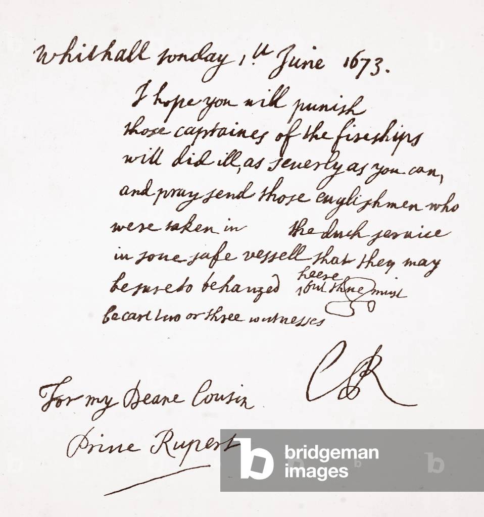 Letter from Charles II to Prince Rupert, 1st June 1673 (litho)