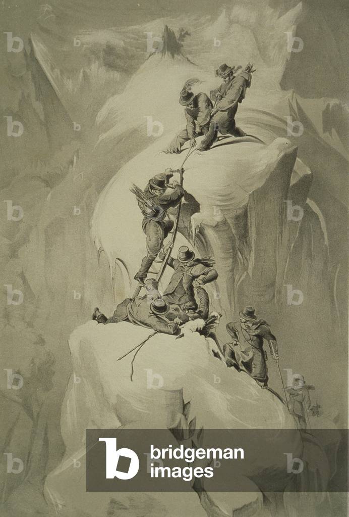 Crossing a Crevasse, from 'Ten Scenes in the Last Ascent of Mont Blanc Including Five Views from the Summit', by J.D.H. Browne, published 1853 (litho)