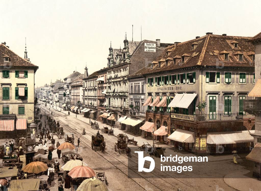 Kaiser Strasse, Karlsruhe, Baden, pub. c.1895 (postcard chromolithograph)