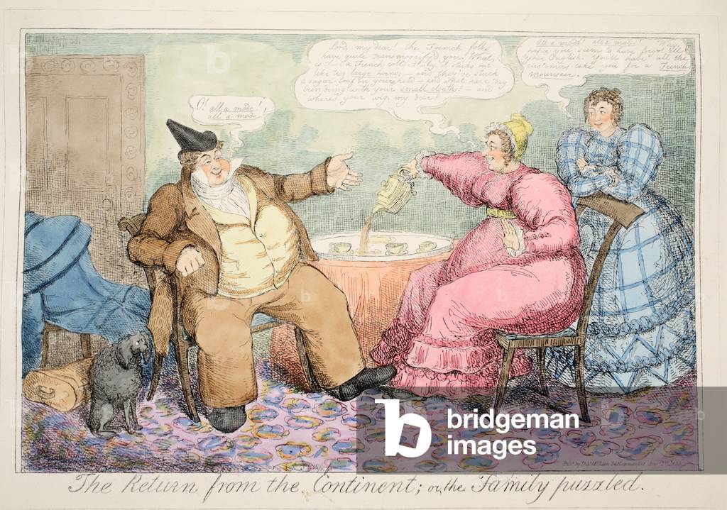 The Return from the Continent or the Family Puzzled, pub. 1835, (hand coloured etching)