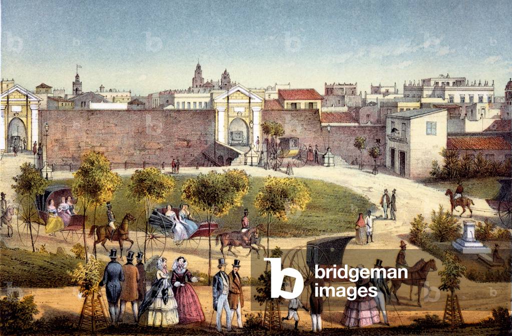 The Gates of Monseratte, Havana, Cuba, 1840 (colour litho)
