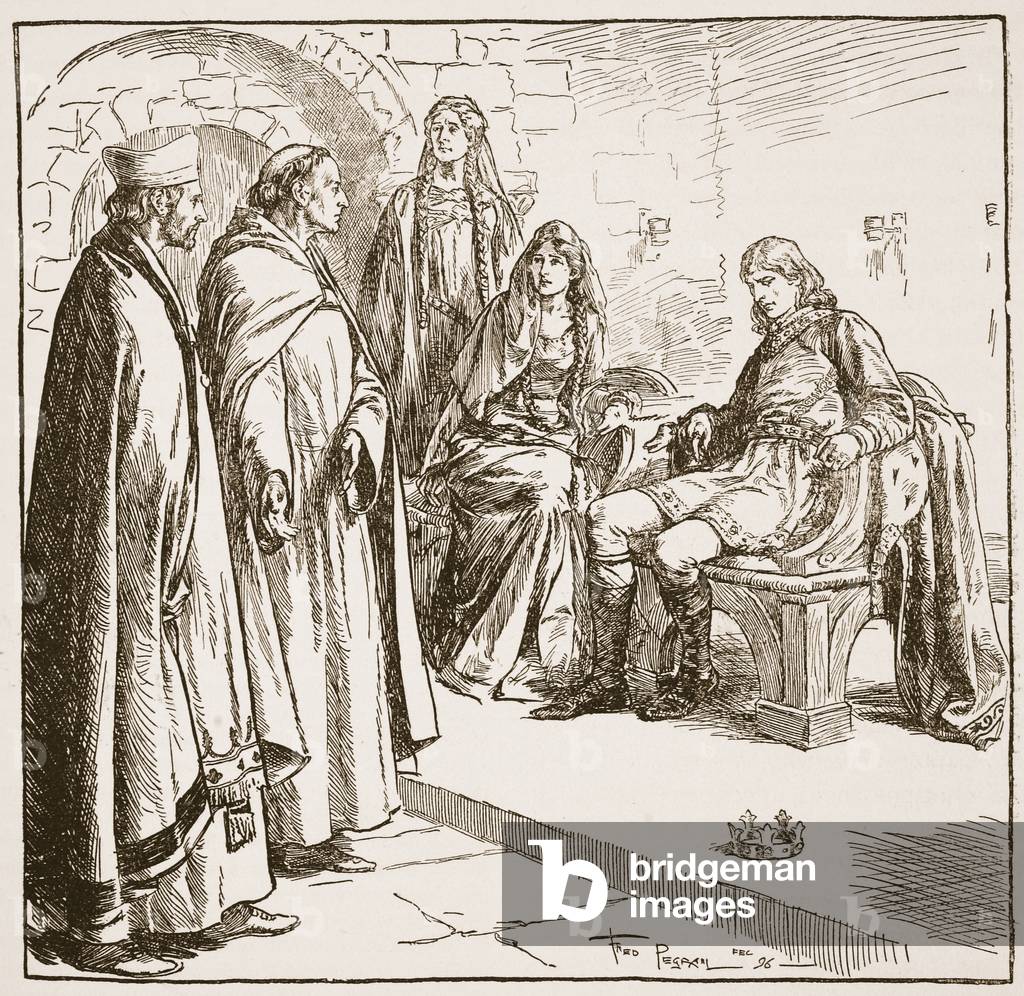 Dunstan, Edwy and Elgiva, illustration from 'The Church of England: A History for the People' by H.D.M. Spence-Jones, pub. c.1910 (litho) (sepia photo)