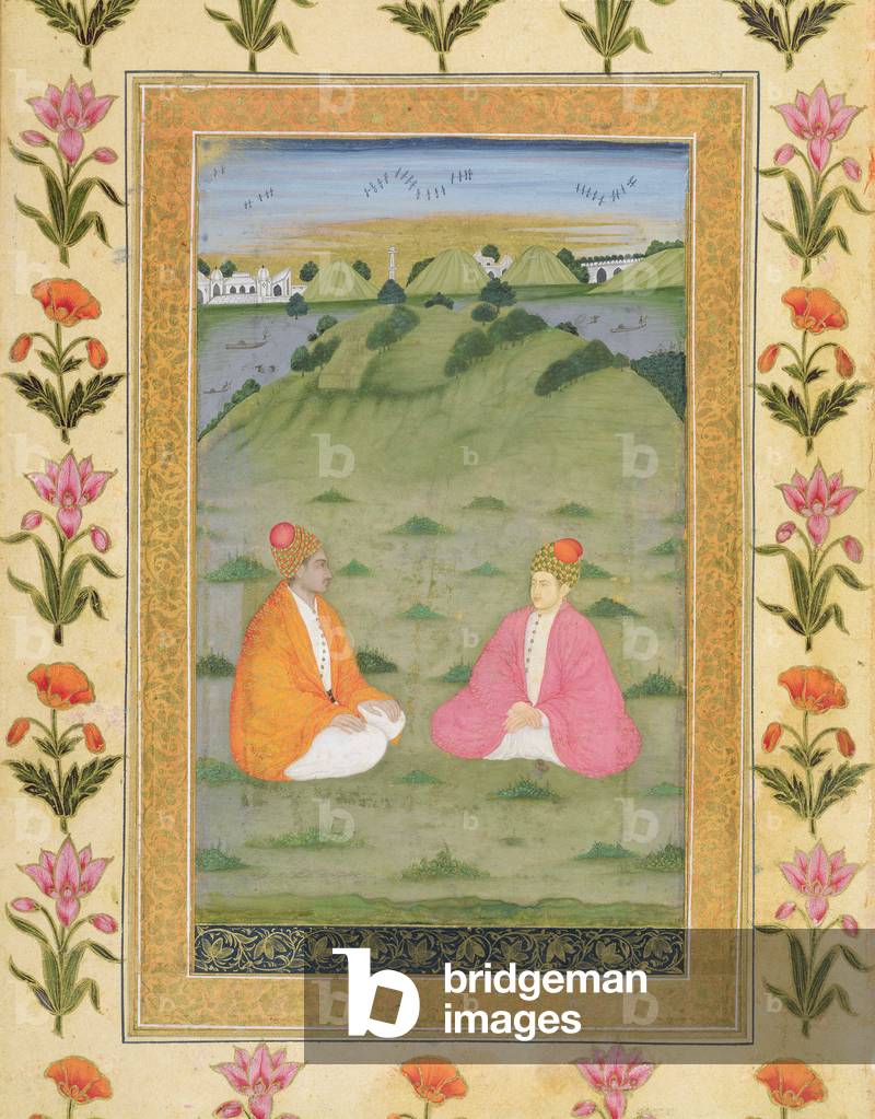 "due nobili seduti in un paesaggio", 18th Secolo di Mughal School