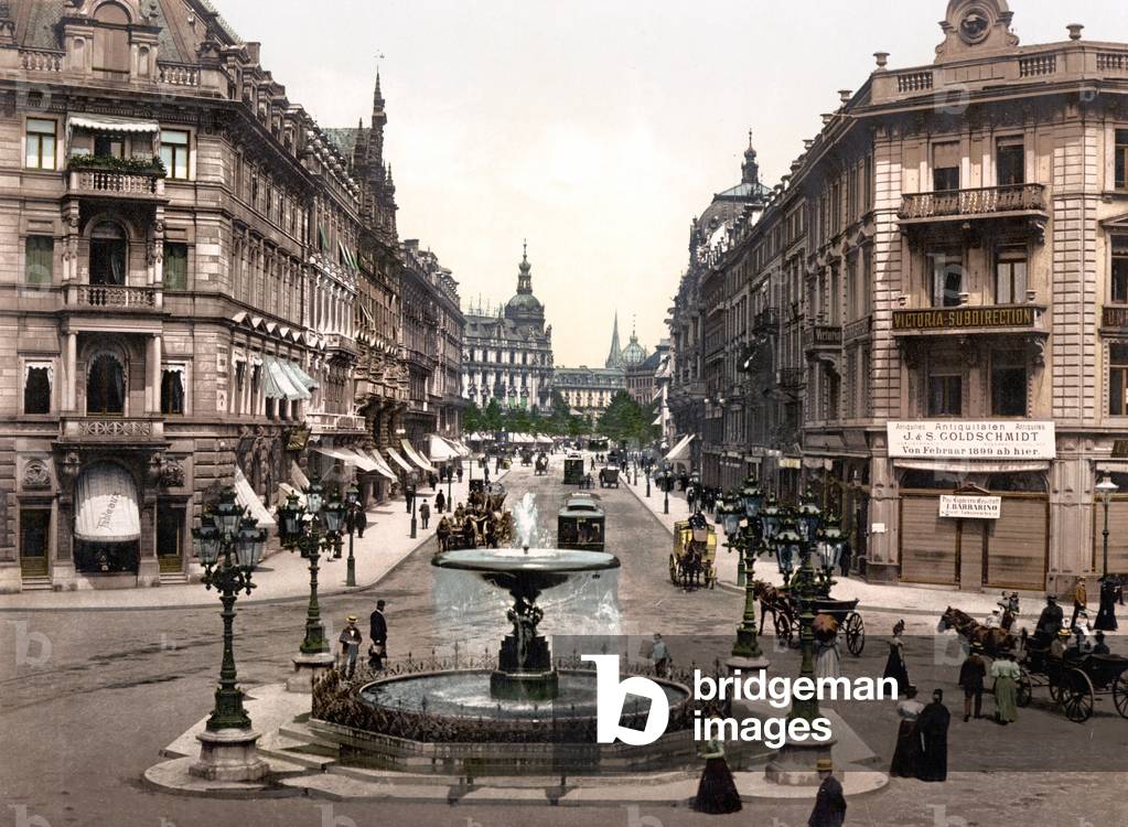 View down Kaiserstrasse in Frankfurt, pub. c.1895 (chrmolithograph)