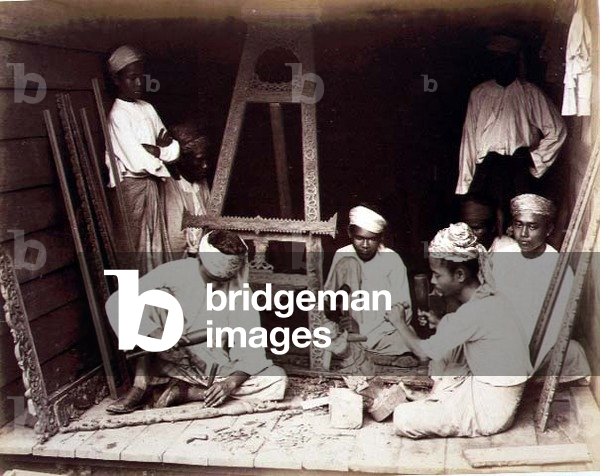 Burmese Carvers at Work, c.1890 (sepia photo)