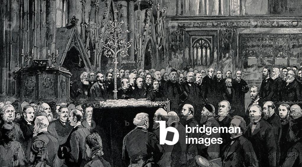 The Funeral of Charles Darwin at Westminster Abbey, 26th April 1882, pub. 1891  (wood engraving)
