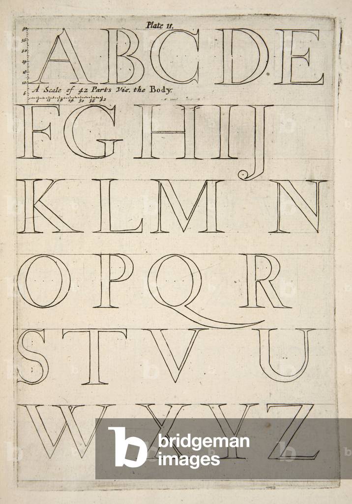 Alphabet Specimen Sheet, from Mechanick Exercises: or The Doctrine of Handy-Works applied to the Art of Printing, pub. 1683 (engraving)