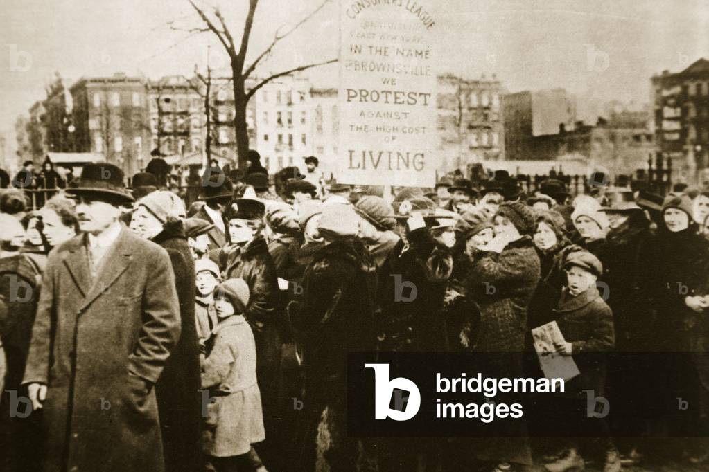 People from town of Brownsville protest against high cost of living in New York (sepia photo)