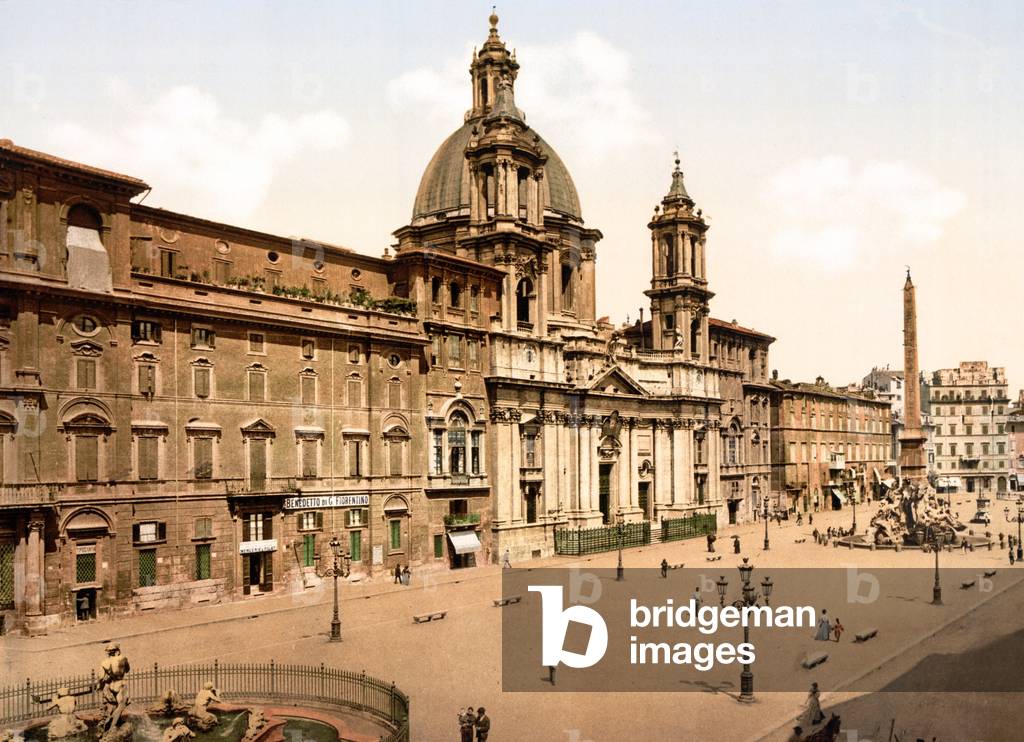 Piazza Navona, Rome (hand-coloured photo)
