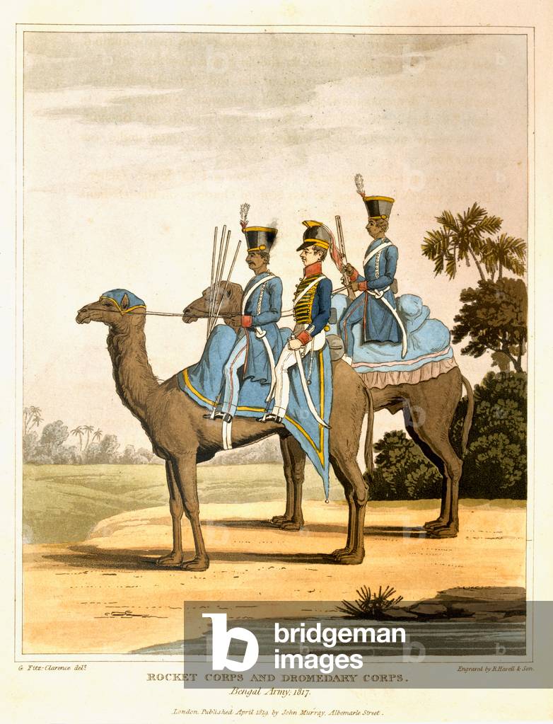 Raketenkorps und Dromedarkorps, bengalische Armee 1817, aus dem „Journal of a Route Across India and Through E
