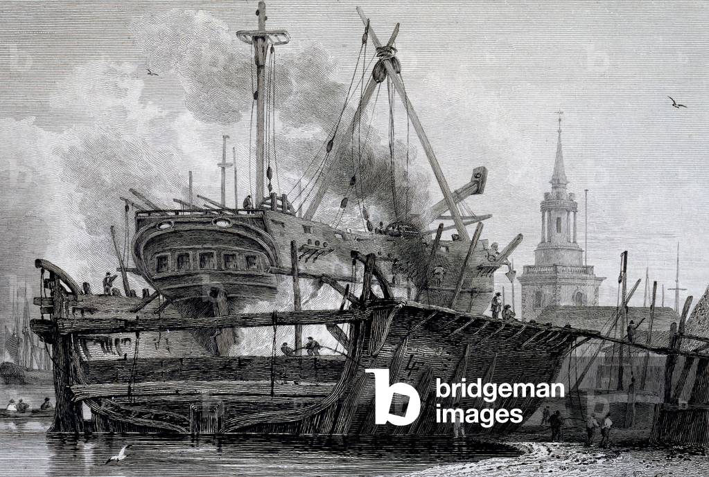 Rotherhithe, the Floating Dock in 1815, engraved by J. C. Allen, from 'Views on the Thames' published by WB & George Cooke, 1822 (engraving)