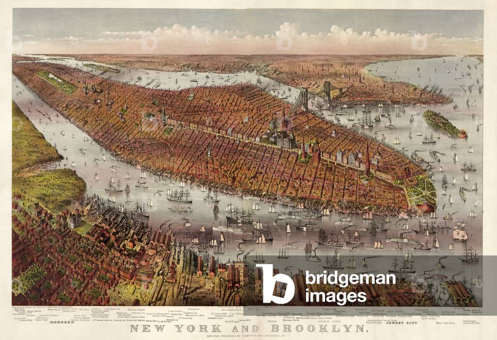 New York and Brooklyn, pub. 1875 (colour lithograph)
