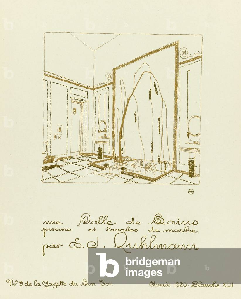 Advertisement for a Bathroom by E.D. Ruhlmann, pub. 1920 (pochoir print)