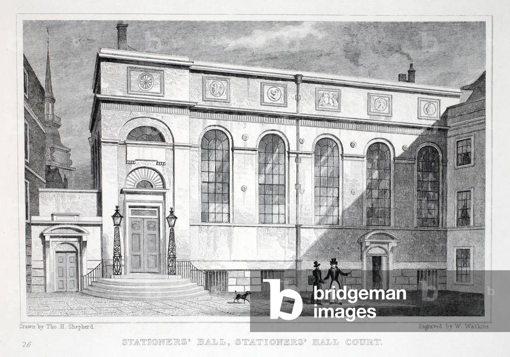 Stationer's Hall, Stationer's Hall Court, from 'London and it's Environs in the Nineteenth Century' pub. Jones & Co., 1827-1829 (engraving)