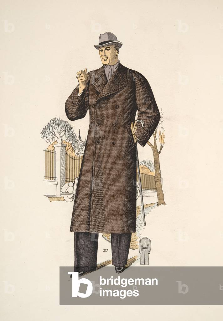 Gentleman's Overcoat, illustation from Mode Officielle, pub. 1936 (colour litho)