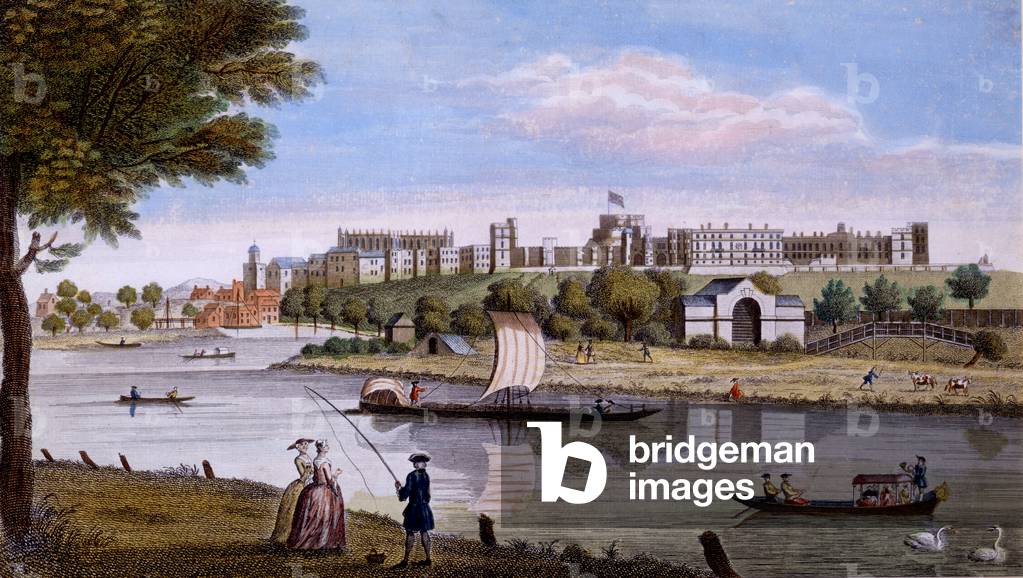 Windsor Castle from across the Thames, c.1760s (hand-coloured engraving)