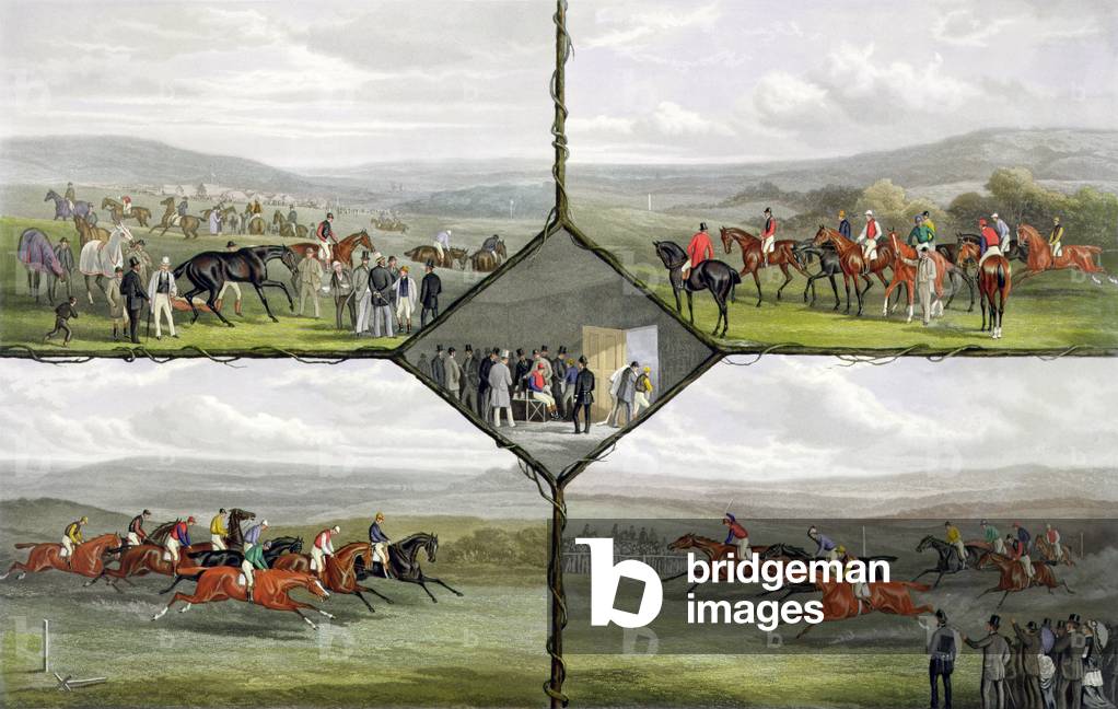 Racing Incidents, engraved by Edward Gilbert Hester (c.1843-1903) published by Arthur Ackermann, 1876 (coloured aquatint)