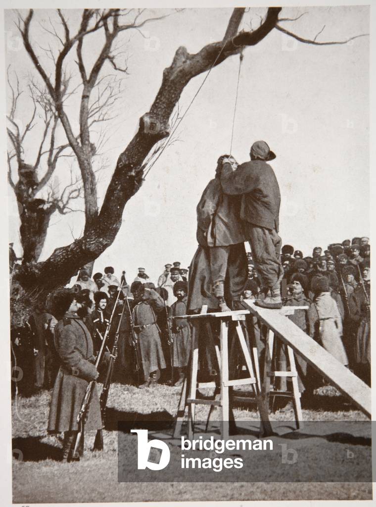 The noose, illustration from 'Manchuria: images from the Russo-Japanese War', edited by A. Martynoff, St. Petersburg, 1907 (b/w photo)