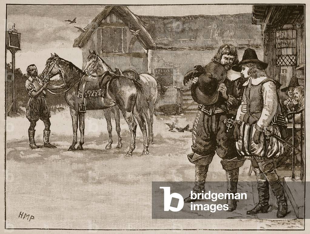 Flight of the lady Arabella Stuart, illustration from 'Cassell's Illustrated History of England' (engraving) (sepia photo)