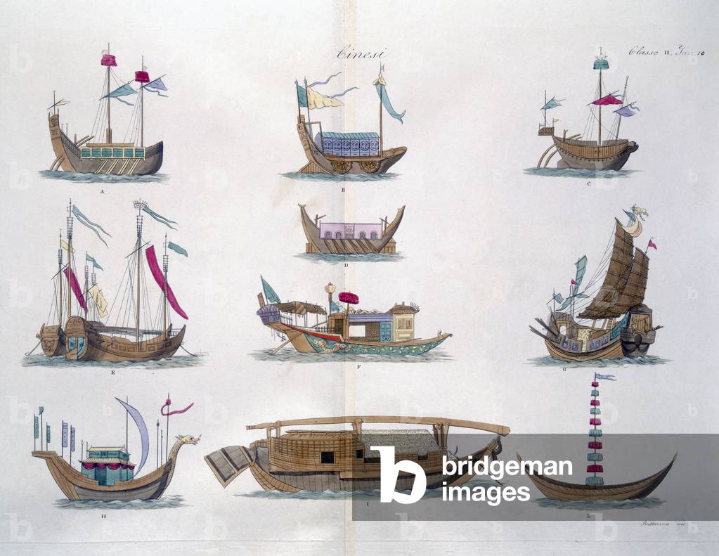 Chinese Ships (coloured engraving)