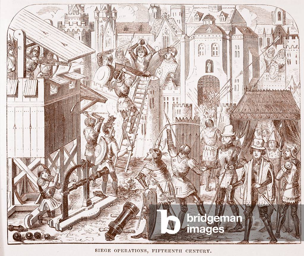 Siege operations, fifteenth century (litho)