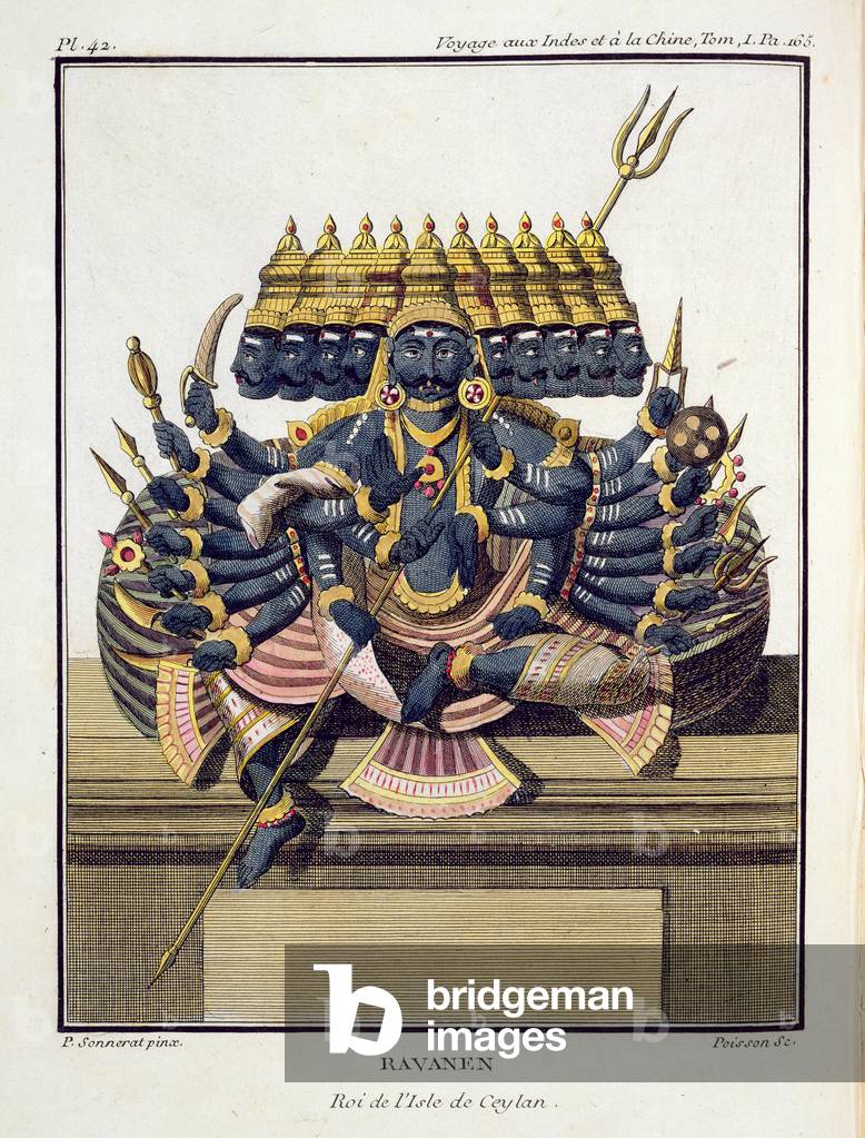 Ravana, demon king of Ceylon, from 'Voyage aux Indes et a la Chine' by Pierre Sonnerat, engraved by Poisson, published 1782 (coloured engraving)
