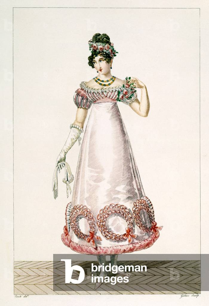 Ladies' ball gown, engraved by Georges Jacques Gatine (1773-1831), 1780 (coloured engraving)