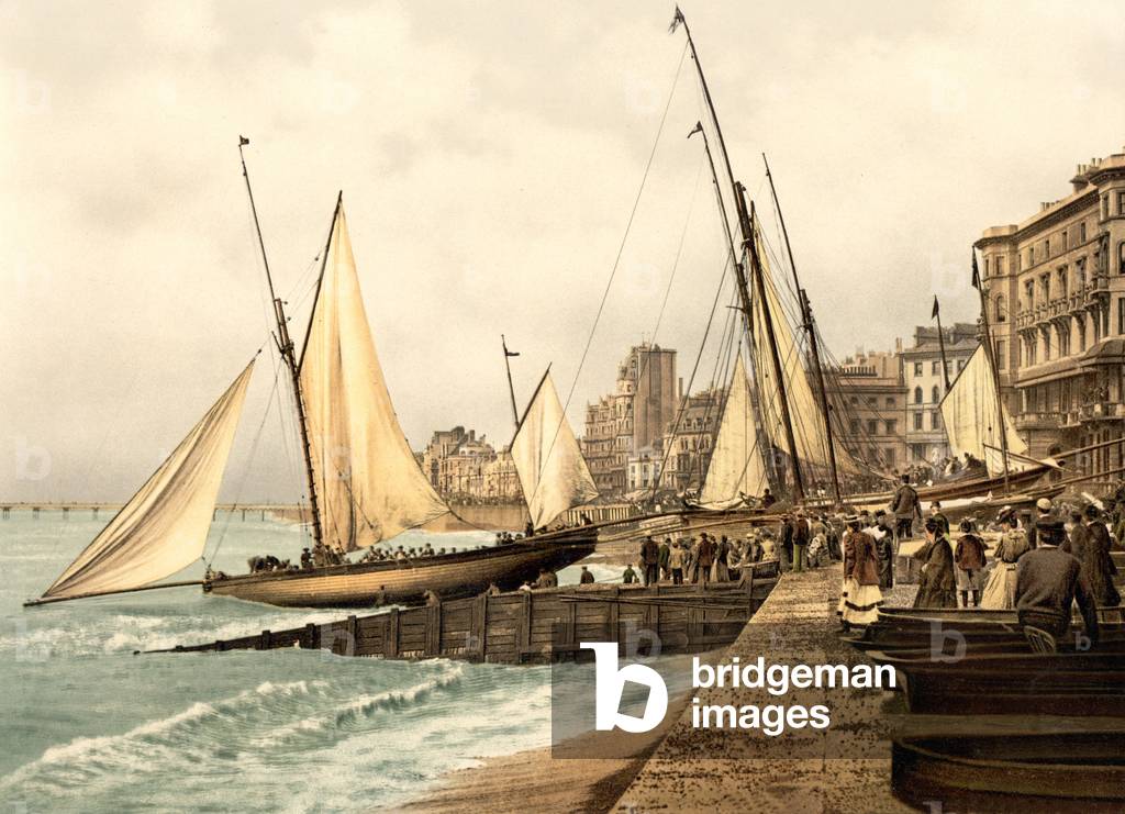 Yachts starting, Hastings (hand-coloured photo)