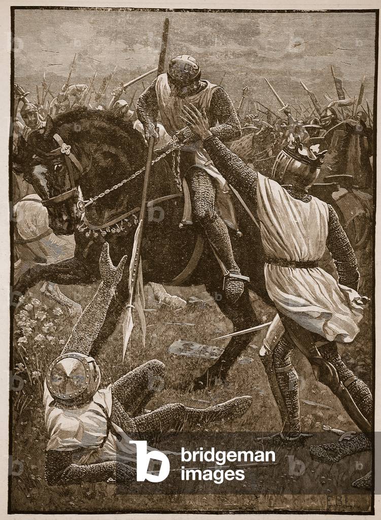 Battle of Evesham: King Henry in danger, illustration from 'Cassell's Illustrated History of England' (engraving) (sepia photo)