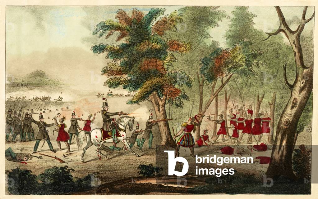 Battle of the Thames and the Death of Tecumseh, by the Kentucky Mounted Volunteers led by Colonel Richard M. Johnson, 5th October 1813, 1833 (hand-coloured litho)