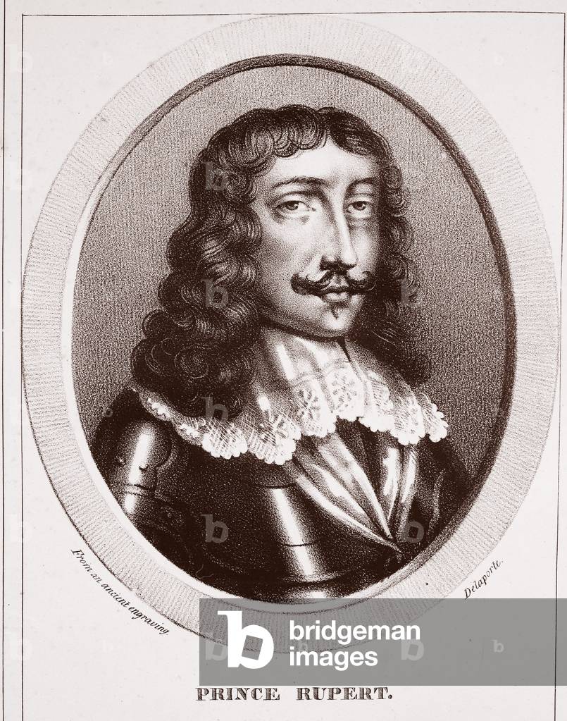 Prince Rupert, from an ancient engraving, attributed to Delaporte, engraved by de Ducarme (litho)