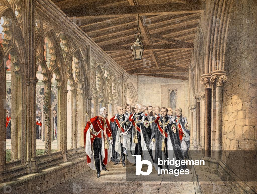 The Dean's Cloister, Windsor, 10th March, 1863, from 'A Memorial of the Marriage of Edward VII and Alexandra of Denmark', pub. 1864 (chromolitho)