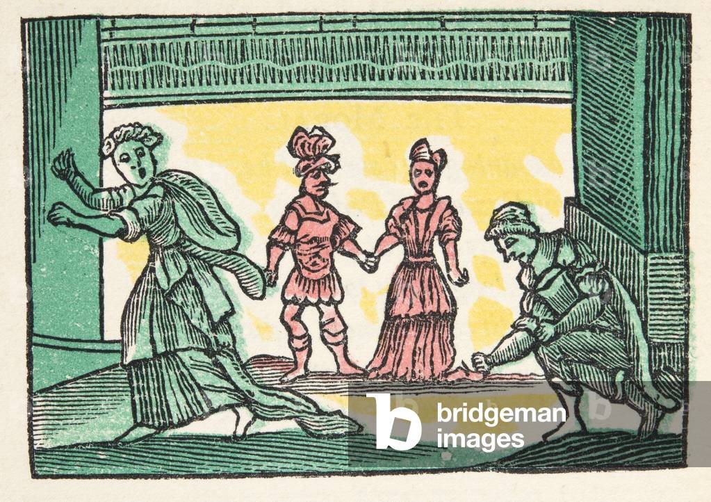 Cinderilla or the little Glass Slipper, from 'Histories or Tales of Past Times told by Mother Goose, With Morals', by M Perrault, pub. 1925 (hand coloured woodblock print)