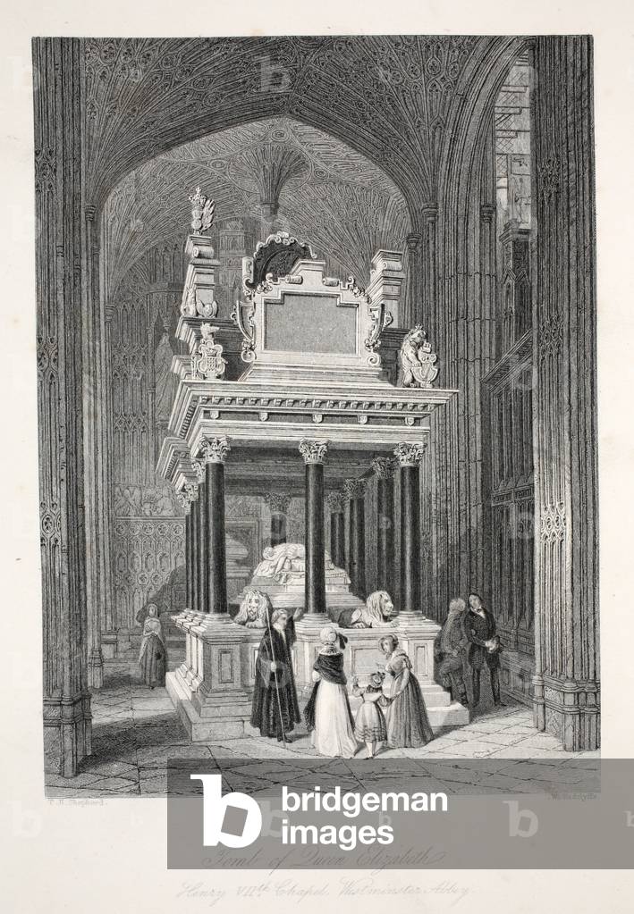 Tomb of Queen Elizabeth I, from 'London Interiors with their Costumes and Ceremonies' pub. Joseph Mead, London, c.1843 (steel engraving)