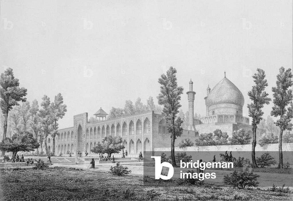 Madrasa-yi Masjid-i Shah Sultan Hussein, in Isfahan, from 'Voyage Pittoresque' of Persia, engraved by Claude Sauvageot (1832-85) published by Lemercier, Paris, 1856 (engraving)