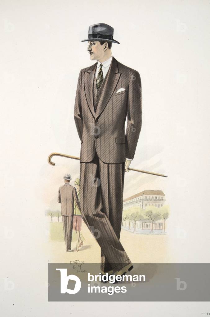 Gentleman's Suit, illlustration from Mode Officielle, pub. 1928 (colour litho)
