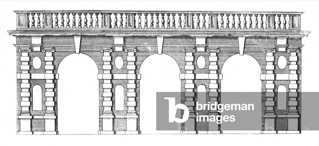 Design for an arcade with balustrade top from 'The Gardens of Wilton', c.1645 (engraving)
