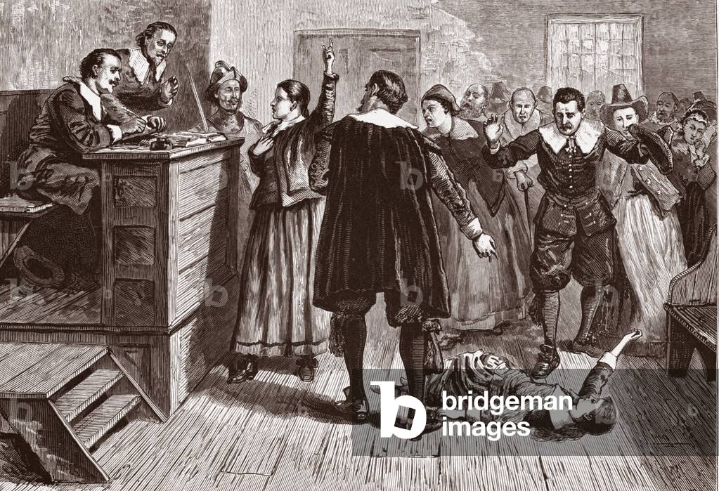 Witchcraft at Salem Village; from Pioneers in the settlement of America: from Florida in 1510 to California in 1849; William A Crafts;  pub. 1876 (engraving)