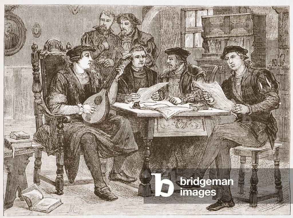 Zwingle among his friends, illustration from 'The History of Protestantism' by James Aitken Wylie (1808-1890), pub. 1878 (engraving)