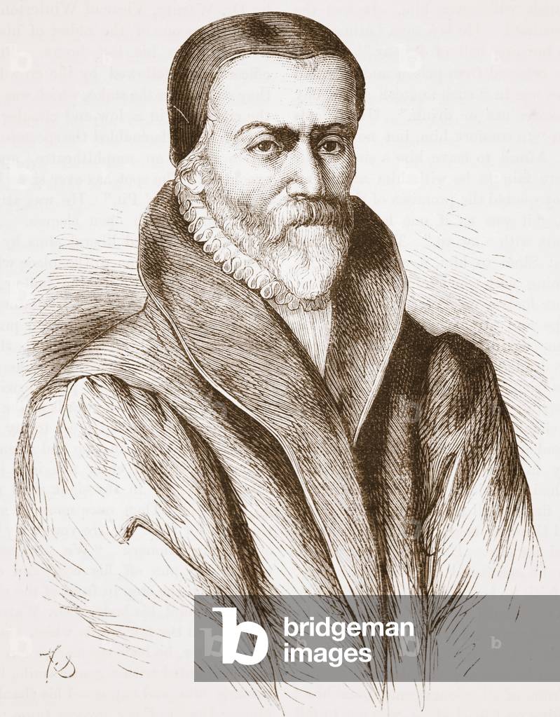 Portrait of William Tyndale (from an old engraving in the Bibliotheque Nationale), illustration from 'The History of Protestantism' by James Aitken Wylie (1808-1890), pub. 1878 (engraving)