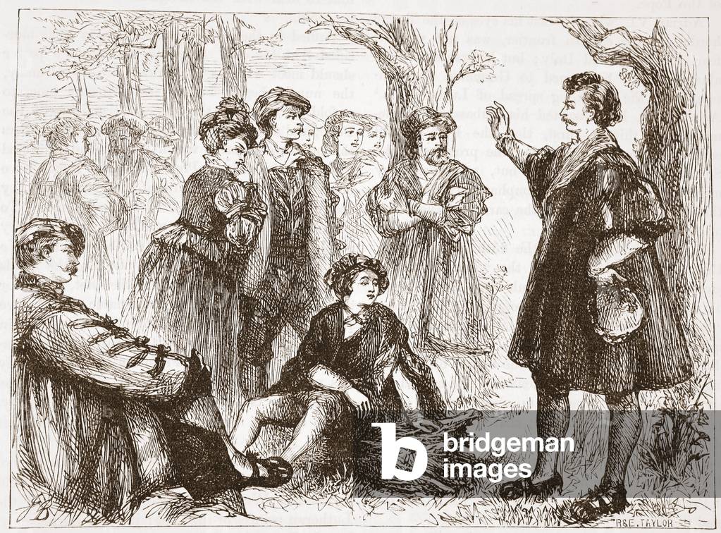 A Wittemberg Student Preaching in Lime-Tree Meadow, illustration from 'The History of Protestantism' by James Aitken Wylie (1808-1890), pub. 1878 (engraving)