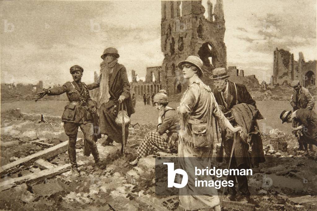 Peace visitors to Flanders' scenes of war (sepia print)