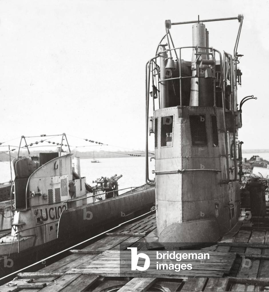Conning tower on one of the huge mine-laying U-boats (b/w photo)