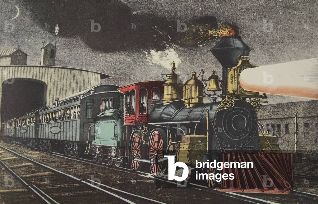 The Night Express: The Start, pub. 1871, Currier & Ives (colour litho)