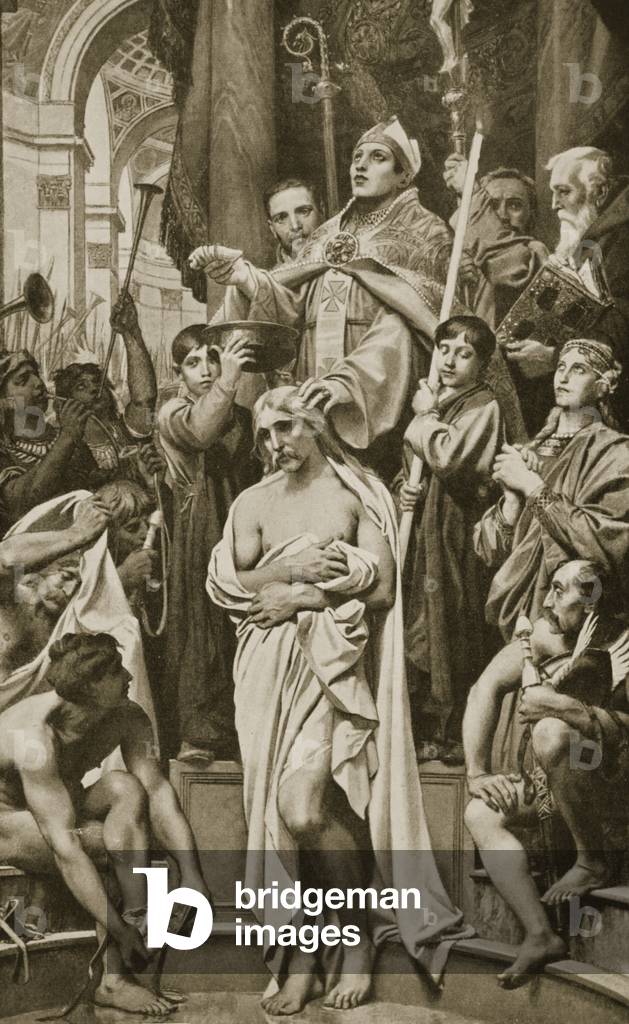 The Baptism of Clovis, Rheims, 496 AD, illustration from 'Hutchinson's History of the Nations', 1915 (litho)